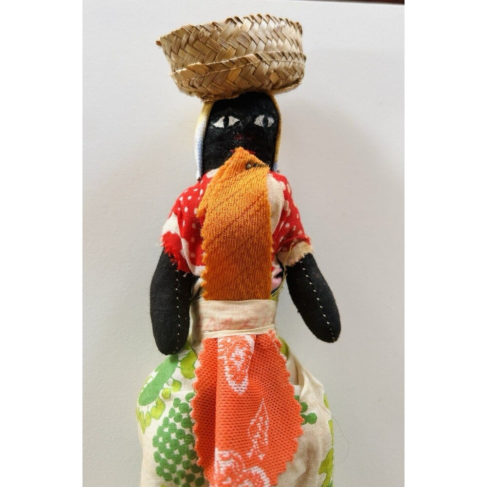 60-70s Jamaican‎ Rag Doll Stuffed Caribbean Folk Art Doll Vintage Handmade 16"